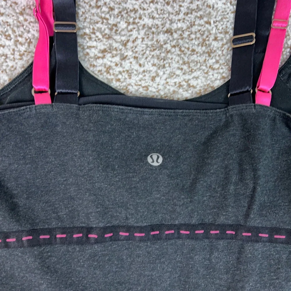 Lululemon Tank Top Womens Small Gray Pink Built In Bra Athletic Gym Workout